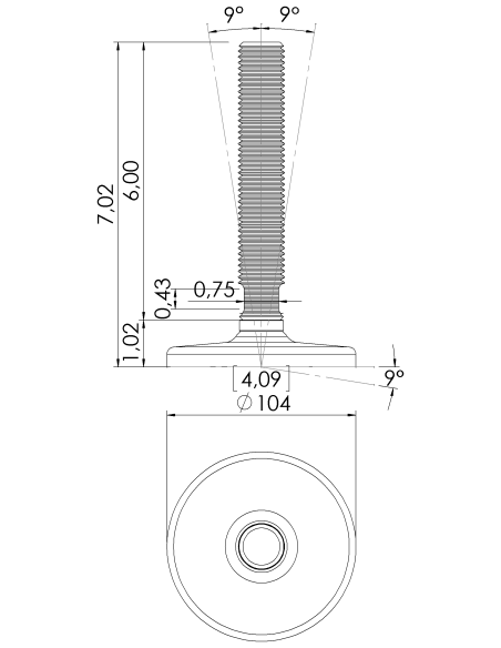 Machine foot HXG105-UNC 1 x 6, AISI 304