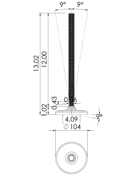 Machine foot HXG105-UNC 3/4 x 12, AISI 304
