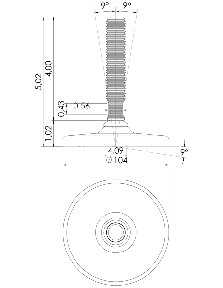 Machine foot HXG105-UNC 3/4 x 4, AISI 304