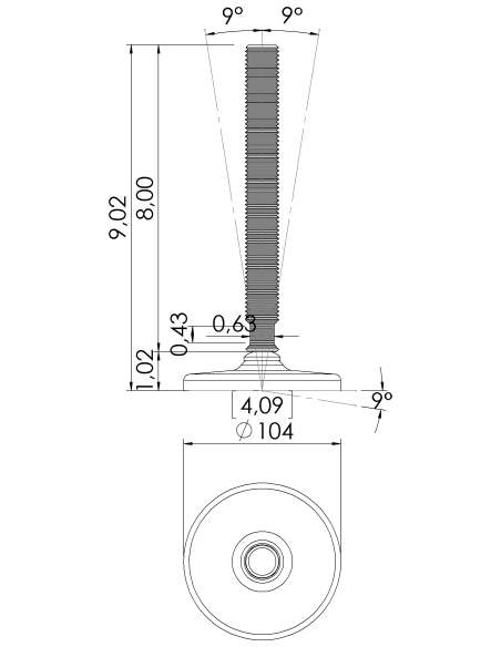 Machine foot HXG105-UNC 7/8 x 8, AISI 304
