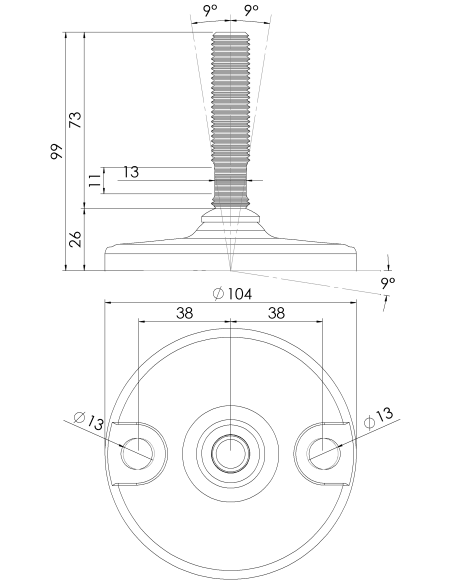 Machine foot HXJ105-M16 x 70, AISI 304, 2 fixations