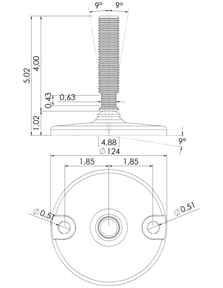 Machine foot HXJ125-UNC 7/8 x 4, AISI 304, 2 fixations
