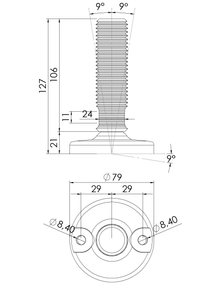 Machine foot HXJ80-M30 x 100, AISI 304, 2 fixations