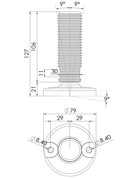 Machine foot HXJ80-M36 x 100, AISI 304, 2 fixations