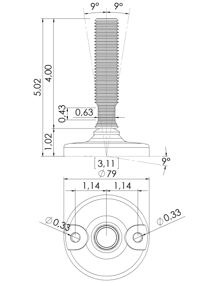Machine foot HXJ80-UNC 7/8 x 4, AISI 304, 2 fixations