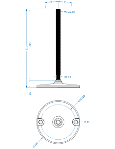 Machine foot HXJ150-M16 x 230, AISI 304, Solid, 2 fixations 2