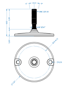 Machine foot HXJ150-UNC 3/4 x 3, AISI 304, Solid, 2 fixations 2
