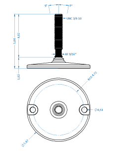 Machine foot HXJ150-UNC 3/4 x 4, AISI 304, Solid, 2 fixations 2