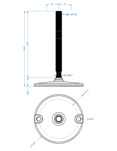 Machine foot HXJ150-UNC 3/4 x 8, AISI 304, Solid, 2 fixations 2