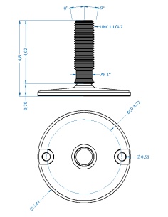Machine foot HXJ150-UNC 1 1/4 x 4, AISI 304, Solid, 2 fixations 2