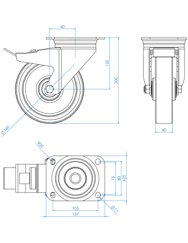 Castor SCSB160, White/Blue, AISI 304, 3.437