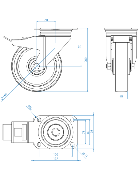 Castor SCSB160, White/Blue, AISI 304, 3.437
