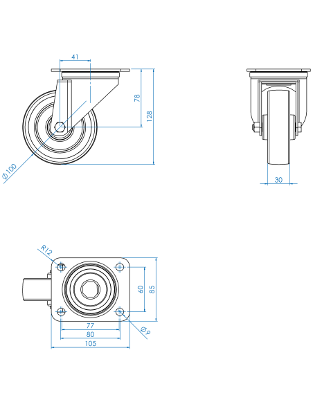 CastorSCS100, White/Blue, AISI 304, 1.473