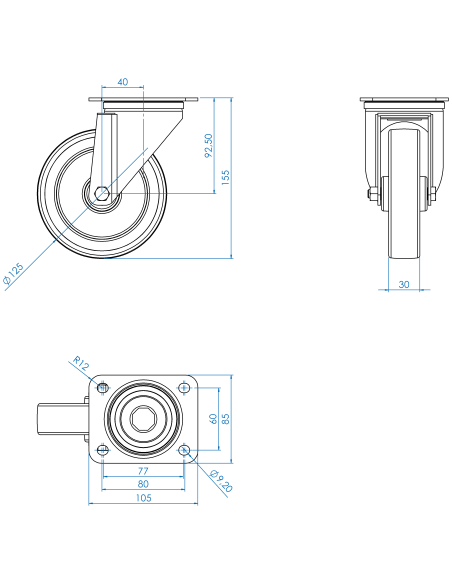 CastorSCS125, White/Blue, AISI 304, 1.964