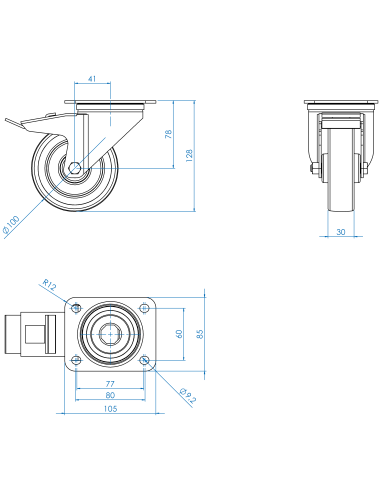 Castor SCSB100, White/Blue, AISI 304, 1.473