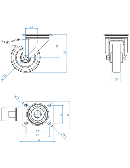 Castor SCSB100, White/Blue, AISI 304, 1.473