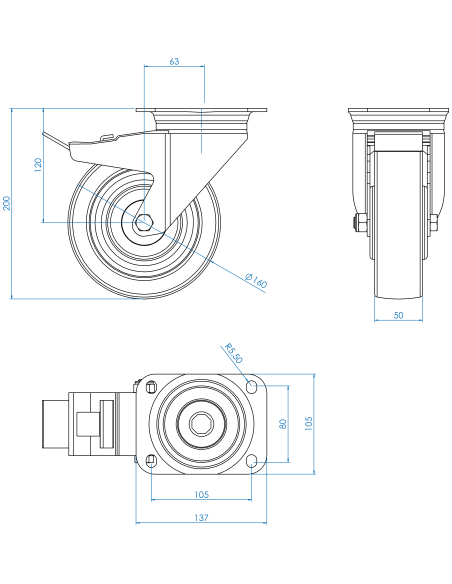 Castor SCSB160, White, AISI 304, 7.856