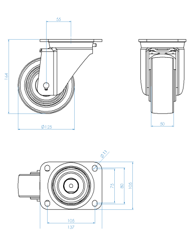 CastorSCS125, White, AISI 304, 6.874