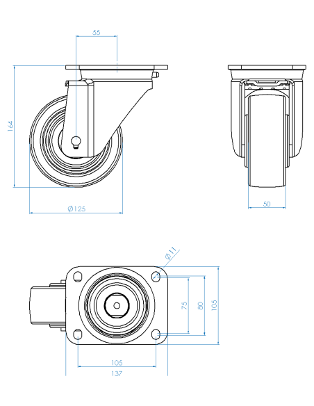CastorSCS125, White, AISI 304, 6.874