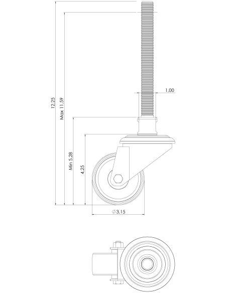 Castor SCR-HX80, White/Blue, UNC 3/4 x 8, AISI 304
