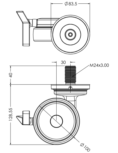 Castor XSCRB100, Blue, M24 x 40-M24
