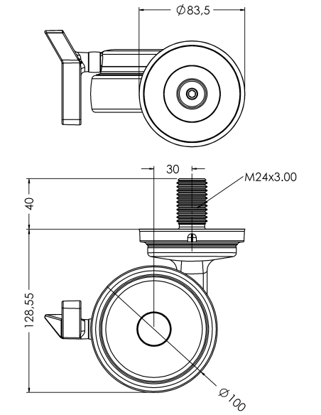Castor XSCRB100, Blue, M24 x 40-M24