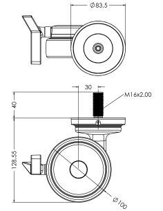 Castor XSCRB100, Blue, M16 x 40-M16 2