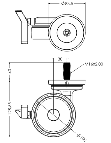 Castor XSCRB100, Blue, M16 x 40-M16
