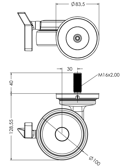 Castor XSCRB100, Blue, M16 x 40-M16