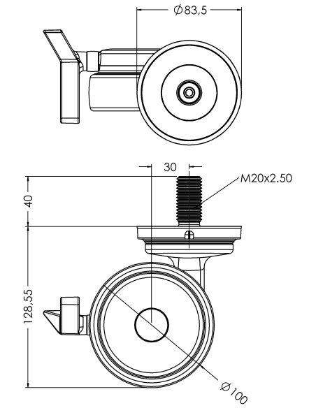 Castor XSCRB100, Blue, M20 x 40-M20