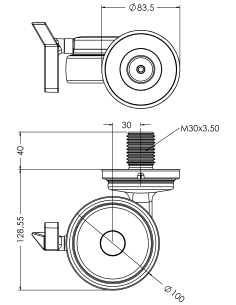 Castor XSCRB100, Blue, M30 x 40-M30 2