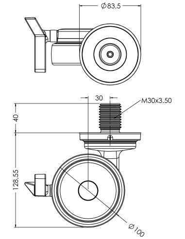 Castor XSCRB100, Blue, M30 x 40-M30