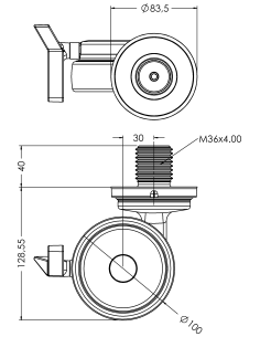Castor XSCRB100, Blue, M36 x 40-M36 2