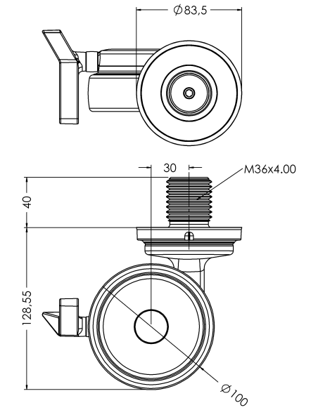 Castor XSCRB100, Blue, M36 x 40-M36