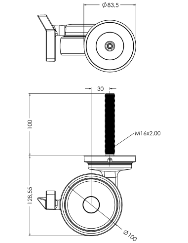 Castor XSCRB100, Blue, M16 x 100-M16