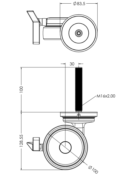 Castor XSCRB100, Blue, M16 x 100-M16