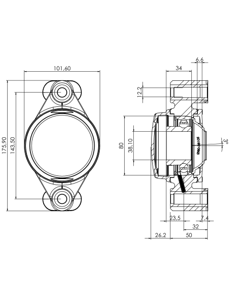 Bearing house XB2FC80(White)-SSB1 1/2"(Front)-CM(White)-OS(White)-EC