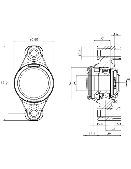 Bearing house XB2FC52(Blue)-CSA25 mm(Front)-CM(Blue)-OS(Blue)