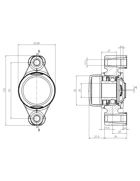 Bearing house XB2FC52(White)-SSB25 mm(Front)-CL(White)-OS(White)