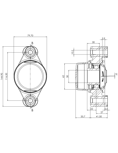 Bearing house XB2FC62(White)-CSB30 mm(Front)-CL(White)-OS(White)