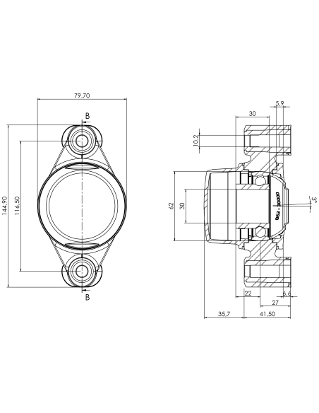 Bearing house XB2FC62(White)-CSB30 mm(Front)-CL(White)-OS(White)