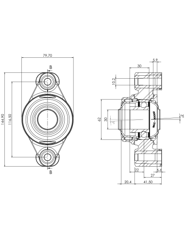Bearing house XB2FC62(White)-CSB30 mm(Front)-OM(White)-OS(White)