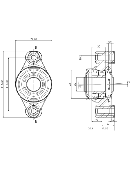 Bearing house XB2FC62(White)-CSB30 mm(Front)-OM(White)-OS(White)
