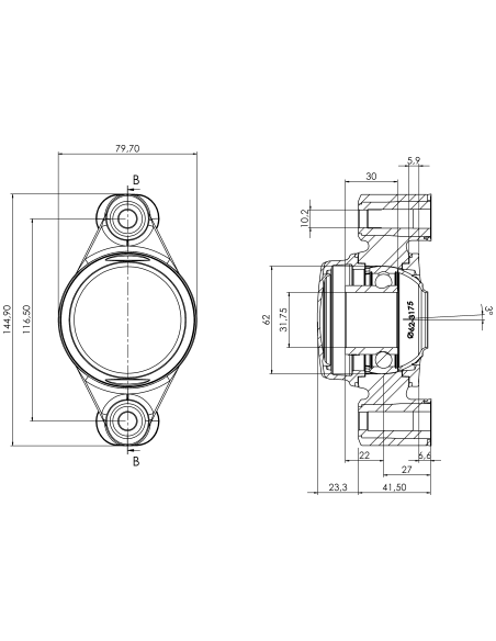 Bearing house XB2FC62(White)-CSB1 1/4"(Front)-CM(White)-OS(White)