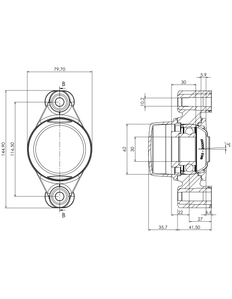 Bearing house XB2FC62(White)-SSA30 mm(Front)-CL(White)-OS(White)