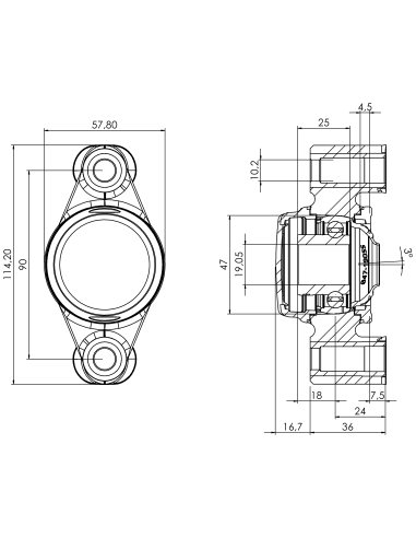 Bearing house XB2FC47(White)-CSB3/4"(Front)-CM(White)-OS(White)