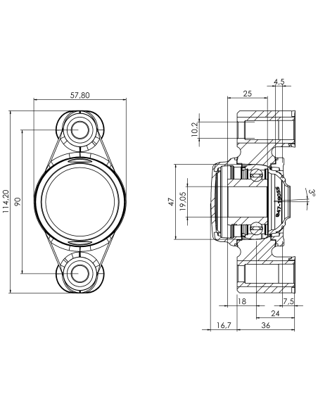 Bearing house XB2FC47(White)-CSB3/4"(Front)-CM(White)-OS(White)