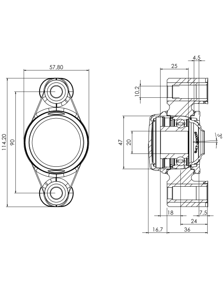 Bearing house XB2FC47(White)-CSB20 mm(Front)-CM(White)-OS(White)