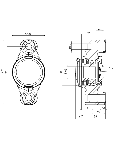 Bearing house XB2FC47(White)-SSA3/4"(Front)-CM(Blue)-OS(White)