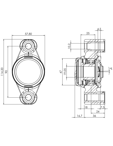 Bearing house XB2FC47(White)-SSA3/4"(Front)-CM(White)-OS(White)
